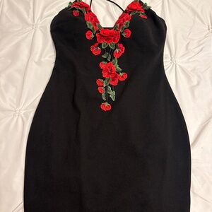 Windsor black slip dress with rose details